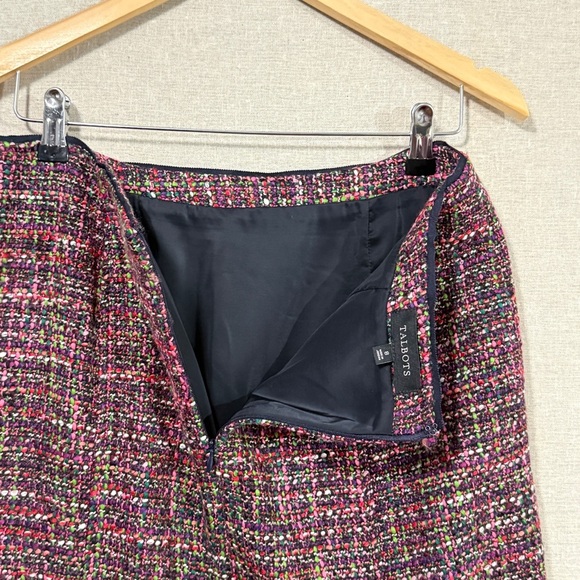 Talbots Vibrant Pink Green Purple Textured Tweed  Pencil Skirt - Picture 4 of 8